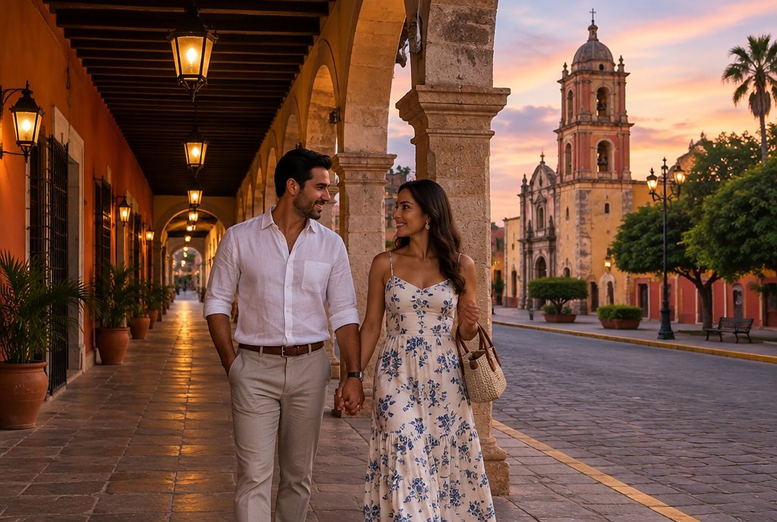Pareja bajo los portales de El Fuerte